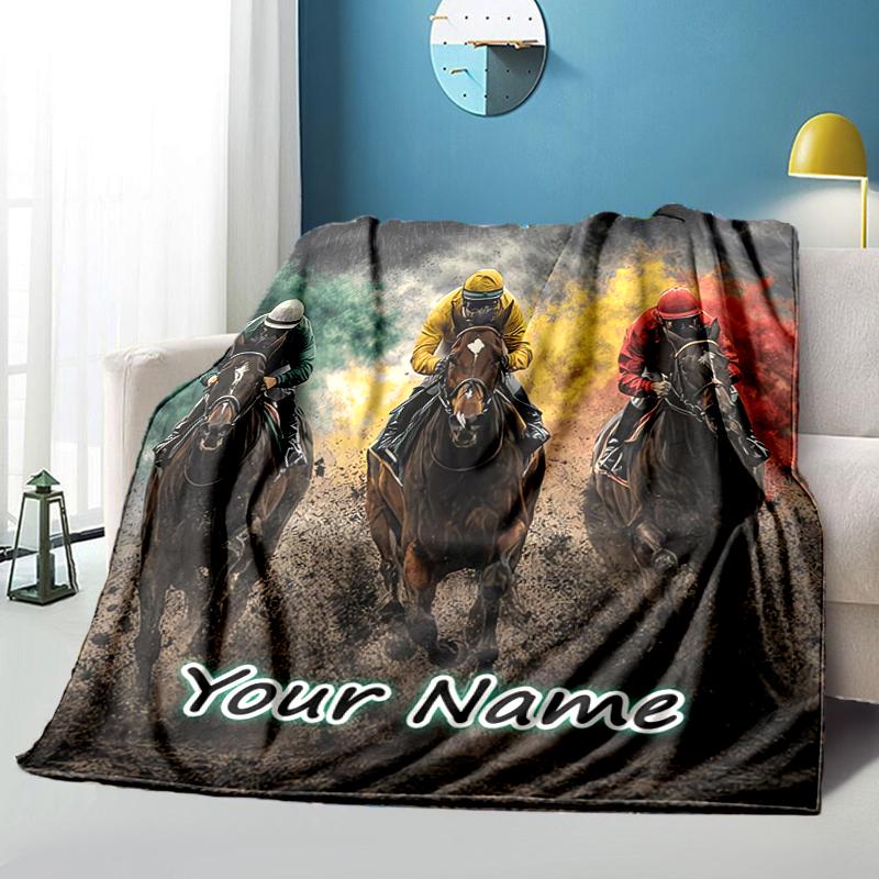 1PC Custom Name Horses Forward flannel blanket versatile,all-season throw suitable for the living room,bedroom,camping,travel,and gift