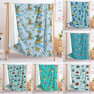 Kleines Segelboot Flanell Überwurfdecke Cartoon Bär Stern Muster Niedlicher Stil Für Kinder Mädchen Bett Sofa Couch Decke Weich Leicht
