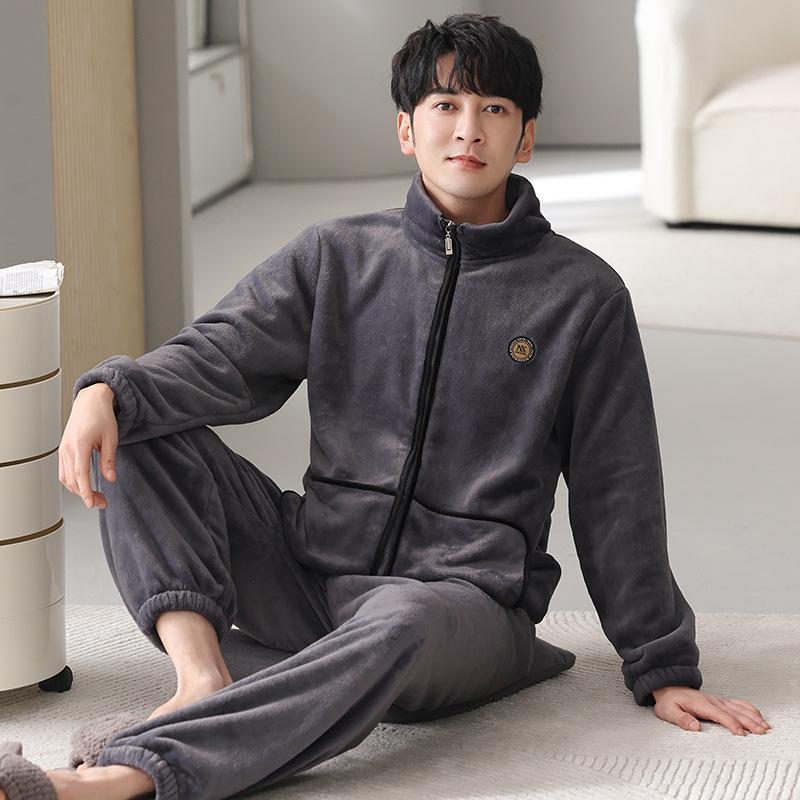 Pajamas Men's Winter Coral Fleece Thickened Fleece Men's Autumn and Winter Flannel Men's Large Size Casual Winter Loungewear