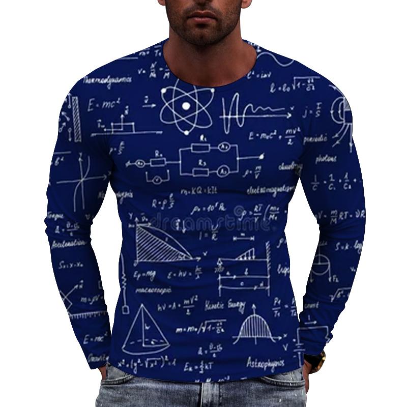 Zábavný matematický vzor pánské ležérní tričko s dlouhým rukávem - Měkký středně pružný polyesterový materiál jaro a podzim volný střih oblečení