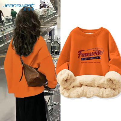 JEANSWEST Women's Winter Fleece Lined Round Neck Sweatshirt