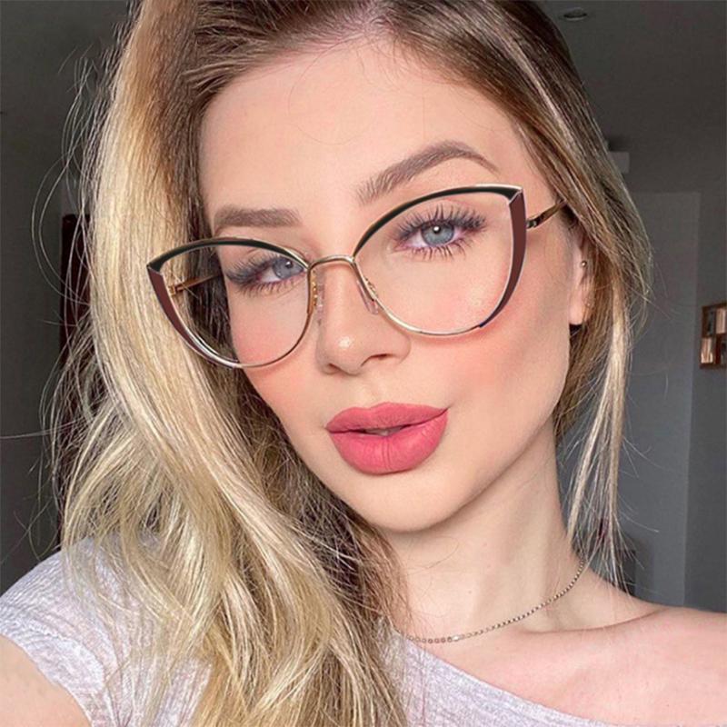 Anti-blue Light Cat Eye Prescription Spectacle Women Myopia Lens Photochromic Eyeglasses Diopter 0 -0.5 -0.75 -1.0 -2.0 To -6.0