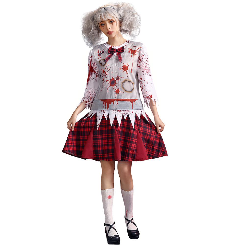 

Kids Girls Ghost Zombies Blood Dress Children Halloween Cosplay Costumes Role Play Outfit L сірий