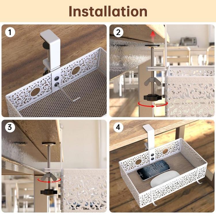 Organizer do przechowywania pod biurkiem Mocowany na zacisk Metalowy kosz-szuflada pod blat (Styl stały)