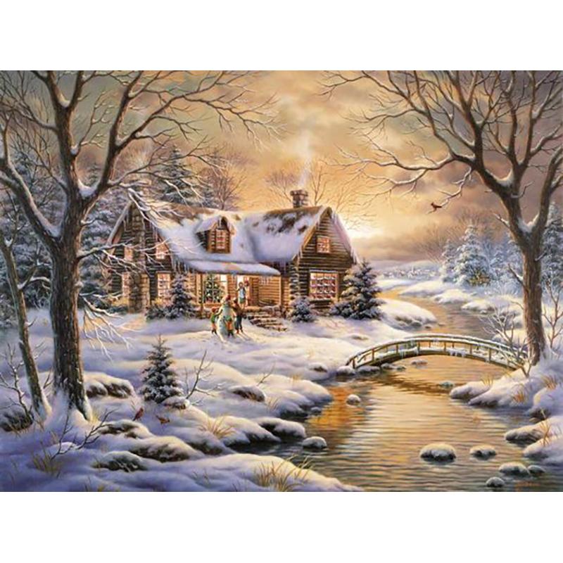 Gör-det-själv 5D diamantmålning hel rund borr Vinter snö Scenisk diamantbroderi Mosaik korsstygnskit Väggkonst Present Heminredning