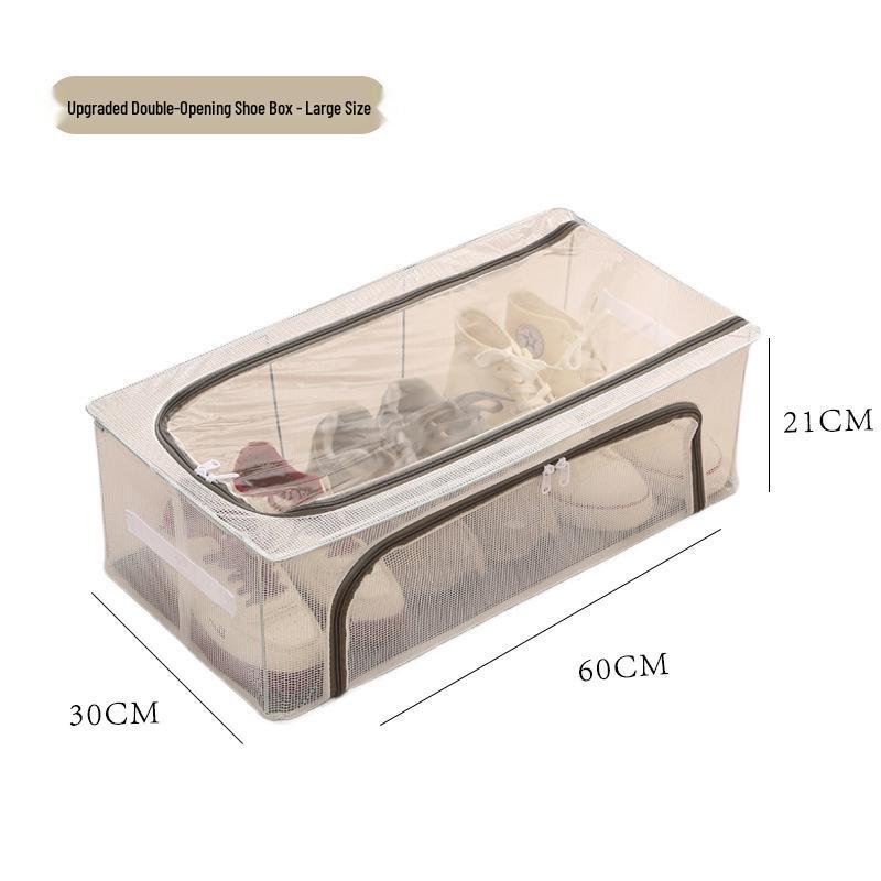 Under-Bed Transparent Shoe Storage Box with Steel Frame, Foldable & No-Install