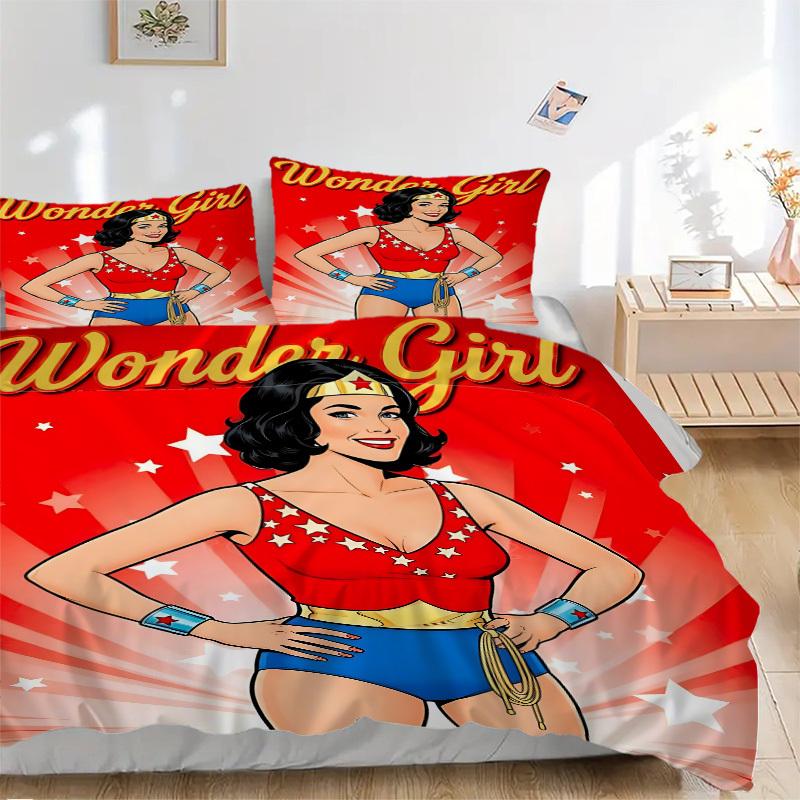 

3pcs Wonder Girl Cover Set,Soft Comfortable Duvet Cover,Guest Room (1*Duvet Cover + 2*Pillowcases, Without Core) yy251024102 135x200cm