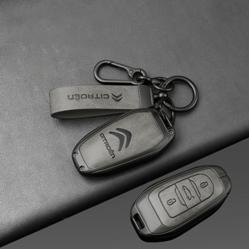 AAMD1 -Zinc Alloy Leather Car Key Case Cover Shell Fob Holder for Citroen Tianyi C5 2022 2020 2019 2017 2016 Car Key Shell Accessories
