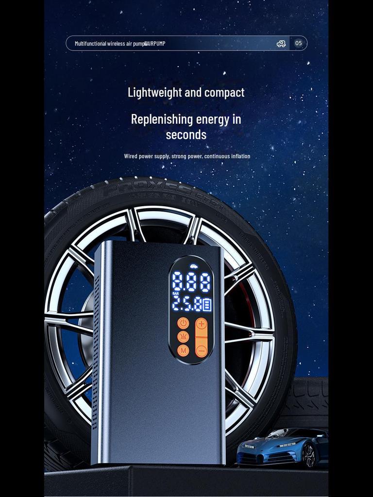 Smart Digital Display Wireless Portable Car Air Pump: High Pressure Electric Tire Inflator