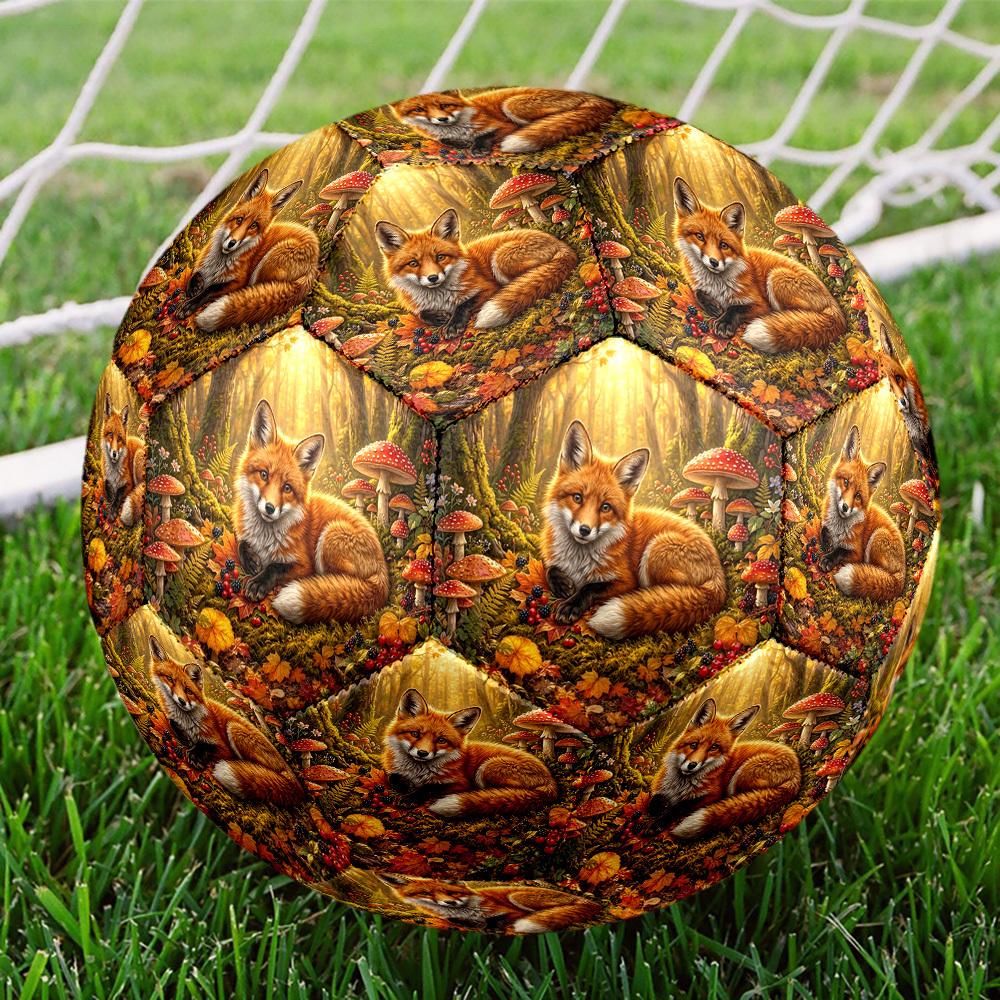 1pc Autumnal Fox Forest Theme Soccer Ball Football, Size 5, Lightweight PVC, Durable Outdoor Training Soccer Ball, Gift M61455