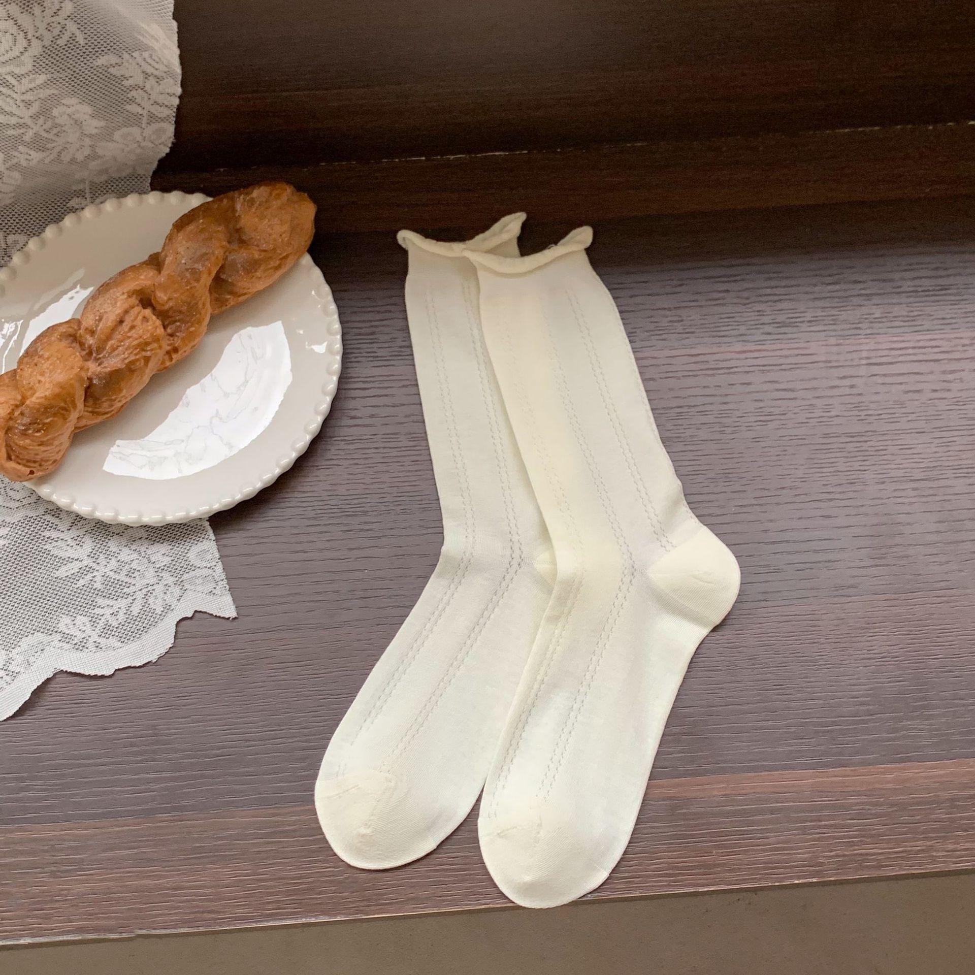 White Socks Women S Mid-Tube Socks Summer Thin Cut-Out Lace Socks Hollow Mesh Breathable Loafers Stacked Stockings