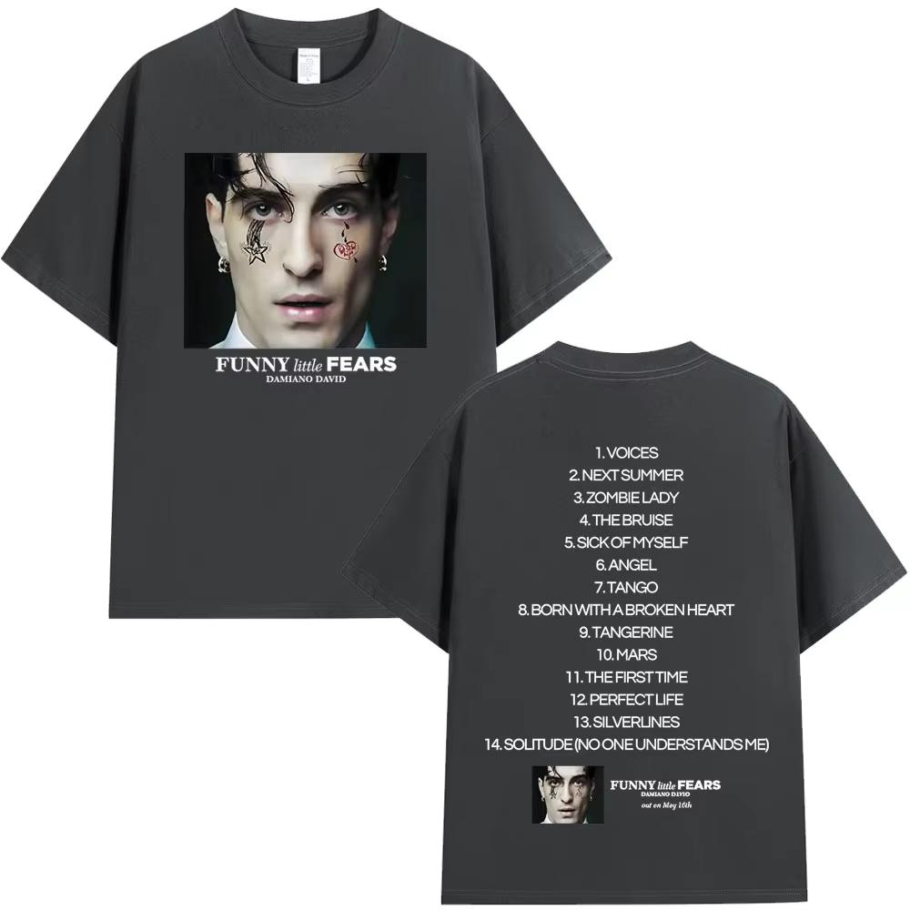 Funny Little Fears Album 2026 Tshirt Damiano David Singer Print Tees Unisex Women Fashion Casual Tshirt Summer Harajuku T Shirt
