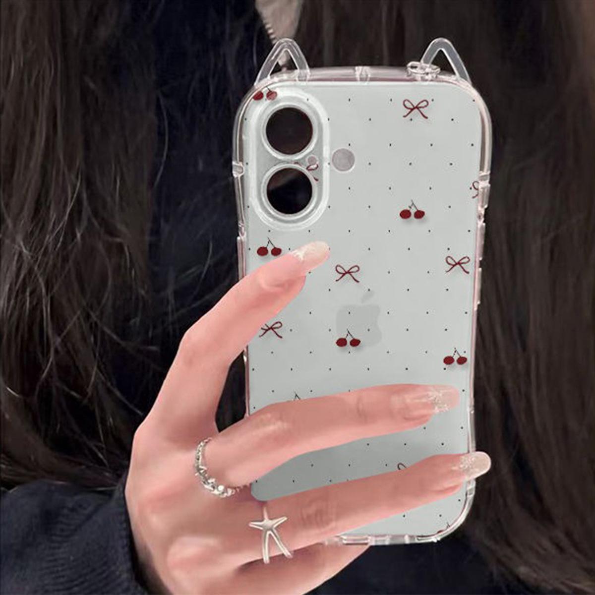 

Противоударный чехол для телефона Apple с кошачьими ушками, ощущение голого металла, защитная крышка для телефона Apple, силиконовый ТПУ, мягкий For iPhone 17PROMAX