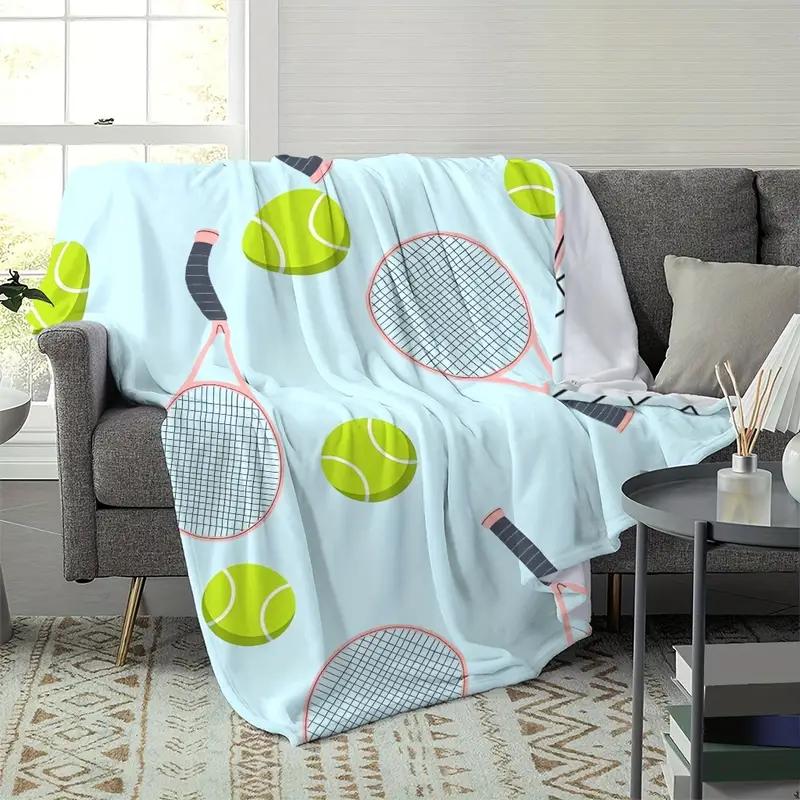 Tennis sports theme flannel blanket, light, soft, warm gift, nap blanket, suitable for bedding, sofa, camping, travel