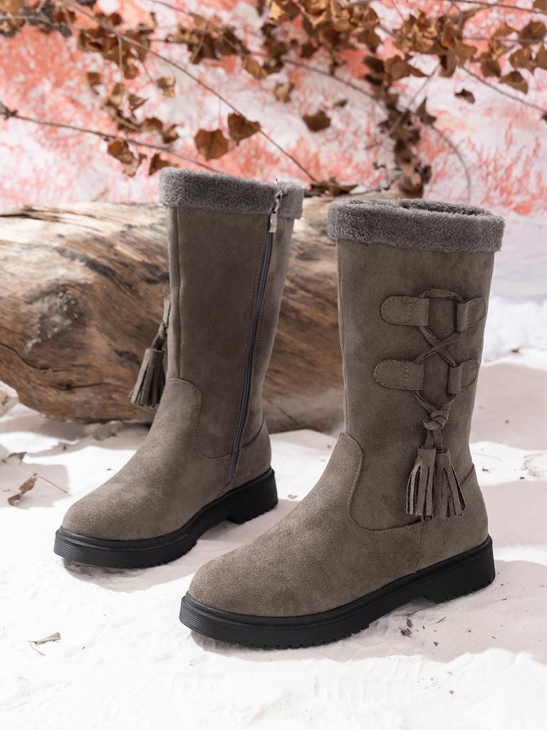 Fashion Winter New Style Women Snow Boots Warm Fur Mid-Calf Boots Women Round Toe Side Zip Ladies Flat Shoes Comfortable Female Boots