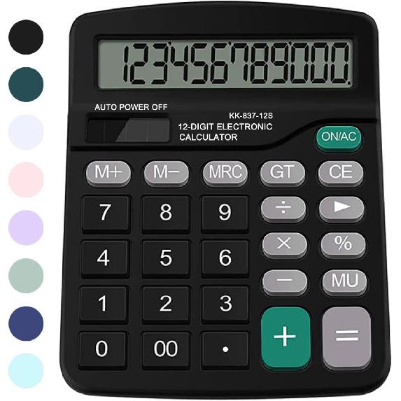 Office Desk Calculator - Dual Power Simple Financial Calculator with Big Button Large Display for Office, Home & School (Black)