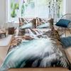 Waterfall Duvet Cover Set Natural Scenery Quilt Cover Pillowcase Landscape Forest Waterfall Queen Size Polyester Bedding Set