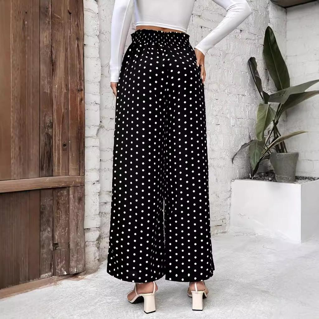 Spring/Summer Polka Dot Print High-Waisted Wide-Leg Pants Elegant Loose-Fit Casual Comfortable Slimming Long Pants