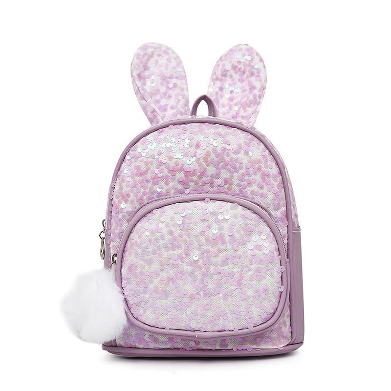 Cute Rabbit Sequined Ear Backpack Pu Material Suitable For Childrens Life Daily