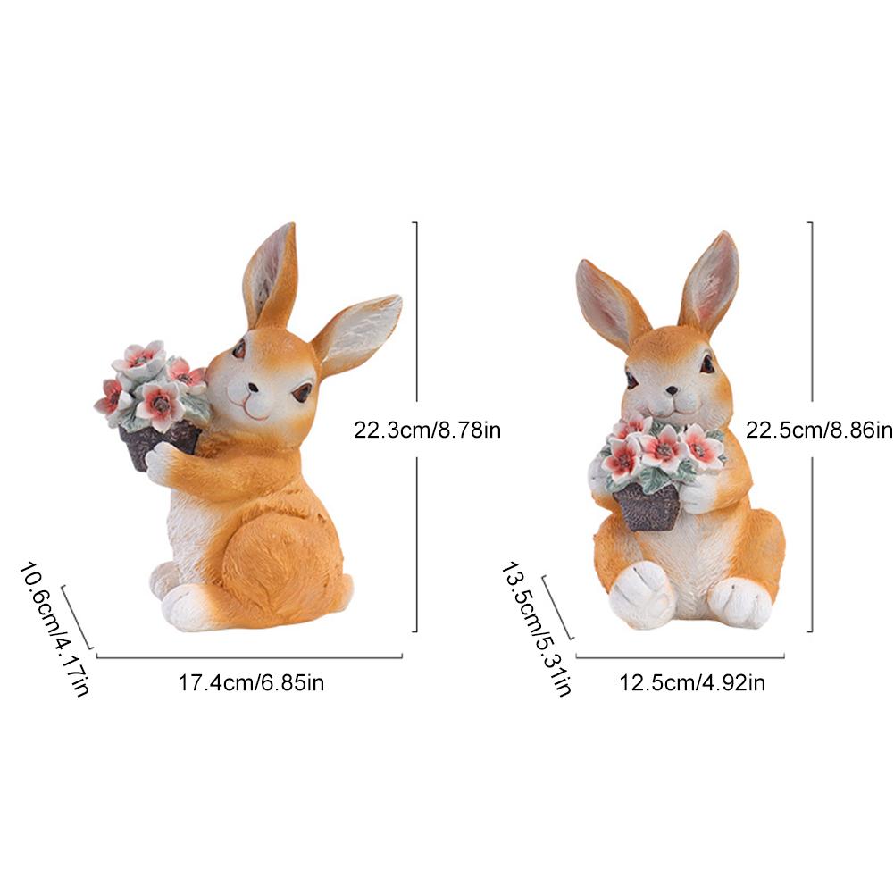 Kaninchen-Gartenstatue mit solarbetriebenem Blumenlicht, Kaninchenfigur, wasserdichte Kaninchen-Skulptur für den Außenbereich, Garten- und Hofdekoration