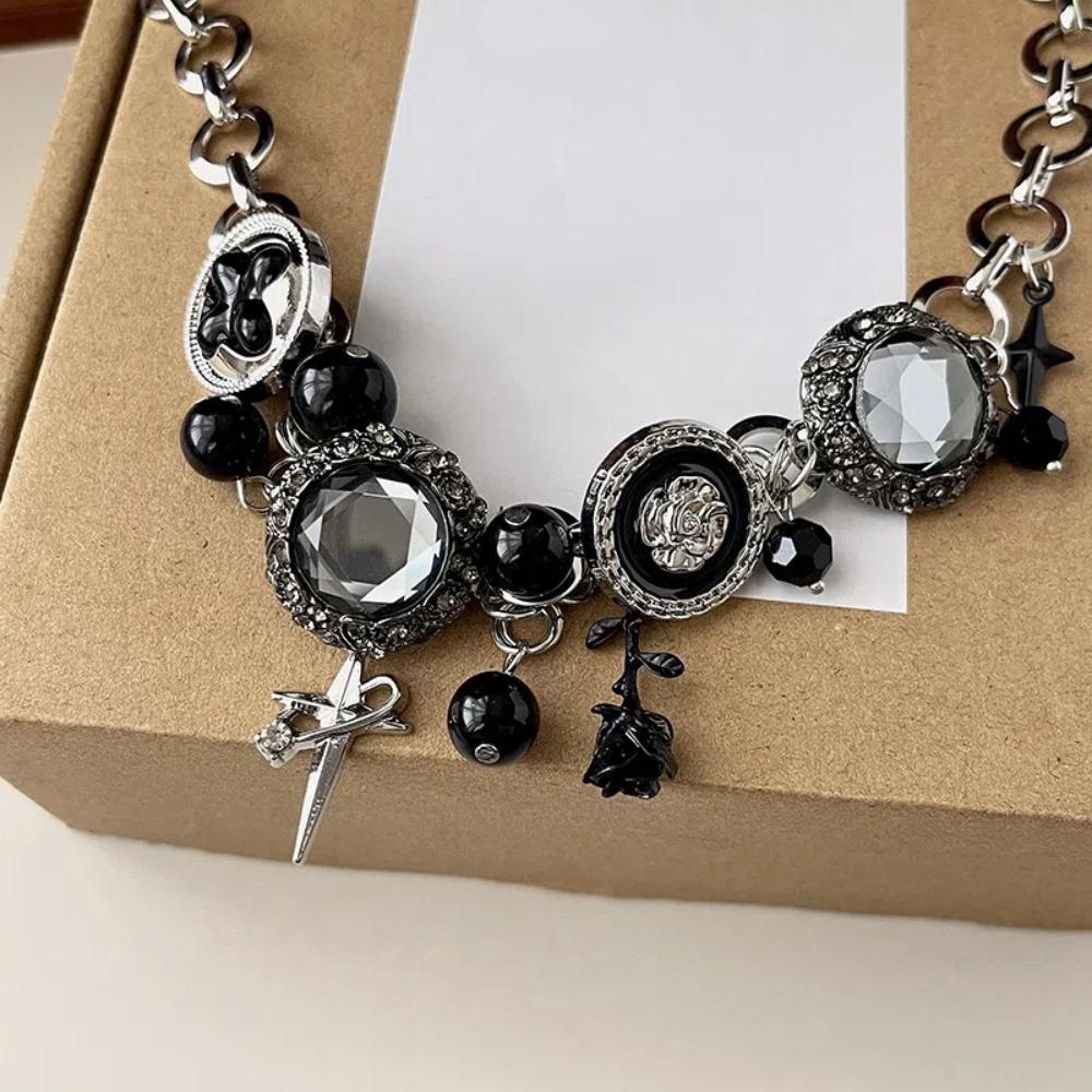 Flower Rhinestone Beads Necklace Crystal Clavicle Chain Choker Charm Gothic Necklace Party