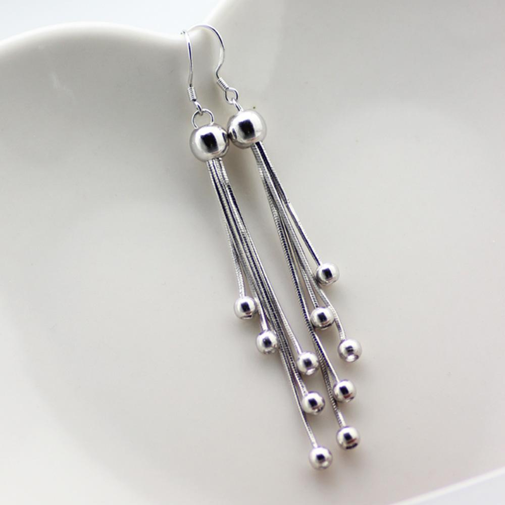 Perfect Circle Beads Earrings Eardrops Fashion Korean Retro Long Tassel Earrings Female White Copper Silver Plated Ear Rings