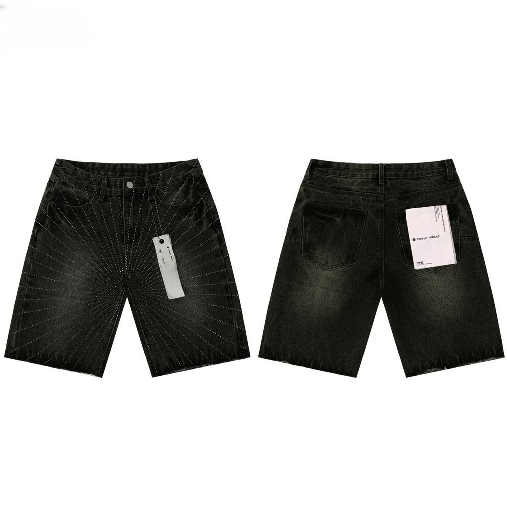 LUXEONDenim Shorts Mens Women with Stunning Rhinestone Sunburst Design High Quality Casual Summer Shorts