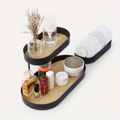 1pc Double Storage Rack , Furniture Storage Tray , Foyer Perfume & Cosmetic Display Rack , Desktop Organiser , Oval Key Tray , Jewellery Organiser