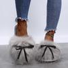 Fashion Sweet Bowknot Mix Color Faux Fur Slides Women 2025 Autumn Warm Short Plush Outdoor Slippers Soft Sole Cotton Mules Slippers