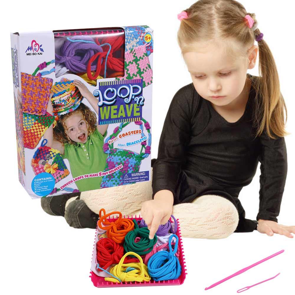 Handcraft Pot Holder Loom Knitting Kits Loom Frame Rope Ring Weaving Potholder Loops Crafts Kit Elastic Knitting