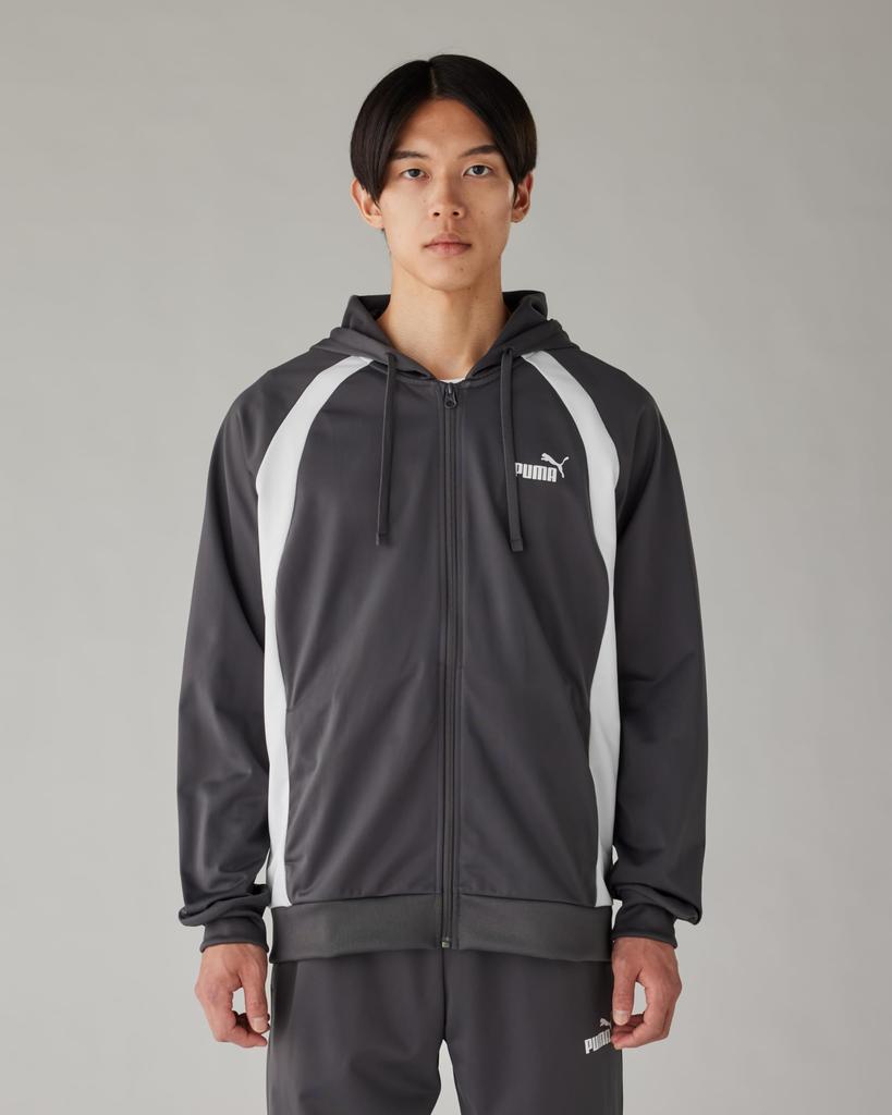 Puma Casual Sports Suit Hooded Polyester 2025 Dusky Gray Men's Set, Tricot-Lined Jersey, 691021, Fall/Winter Color (44)