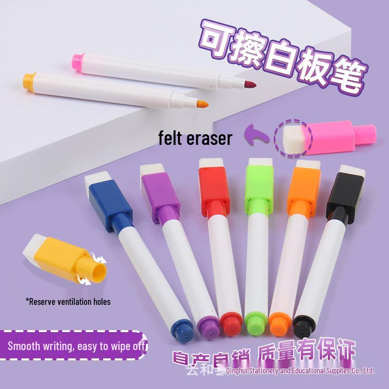 Magnetic Erasable Whiteboard Markers for Kids - 8 Water-Based Colors with Brush and Magnetic Tape