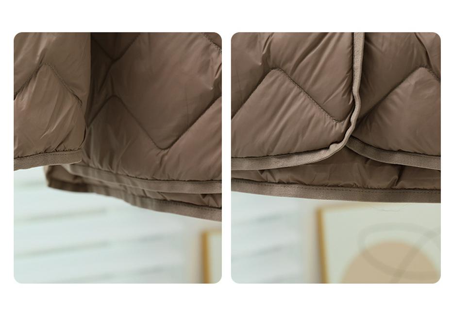 Women's Lightweight Collarless Down Jacket with Diamond Pattern - 2024 Autumn/Winter Collection, Casual V-Neck Layer.