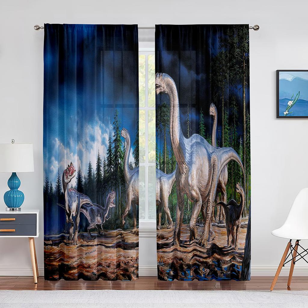 Dinosaur Jurassic Animals Ancient Jungle Sheer Curtain for Living Room Kitchen Voile for Window Blinds Bedroom Tulle Curtains