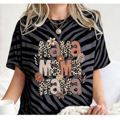 Funny Grid Leopard Mama Print Kids Short Sleeves T-Shirt Loose Casual Summer Outdoor Street Boy and Girl Tees Tops