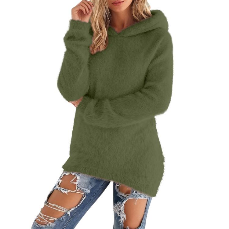 Warm Hooded Fleece Sweatshirt for Women Solid Color Long Sleeve Fashion Top