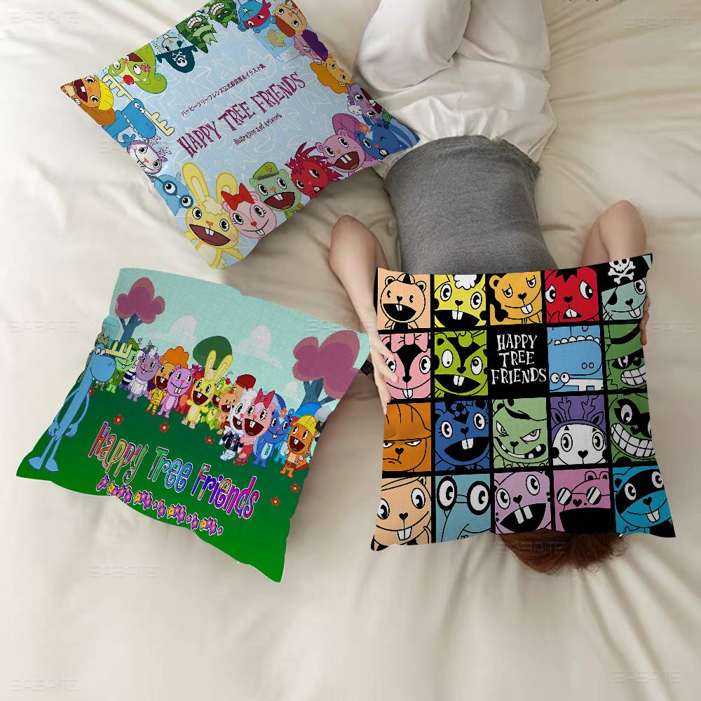 Happy Tree Friends Pillow Covers Cartoon Sofa Decorative Home Double-sided Printing Short Plush Cute Cushion Cover