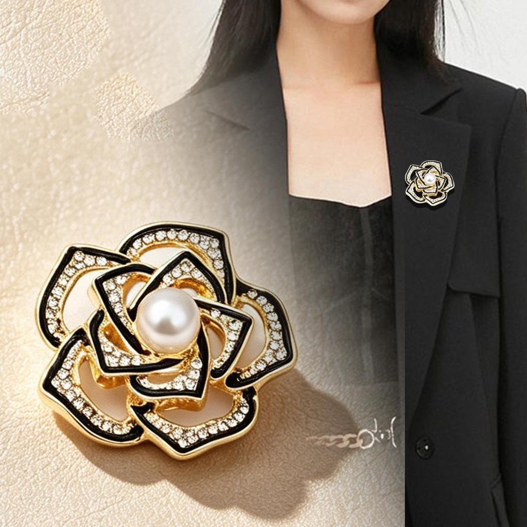 Exquisite Rhinestone Camellia Brooch Lapel Pin - High-End Light Luxury Accessory, Anti-Exposure Buckle