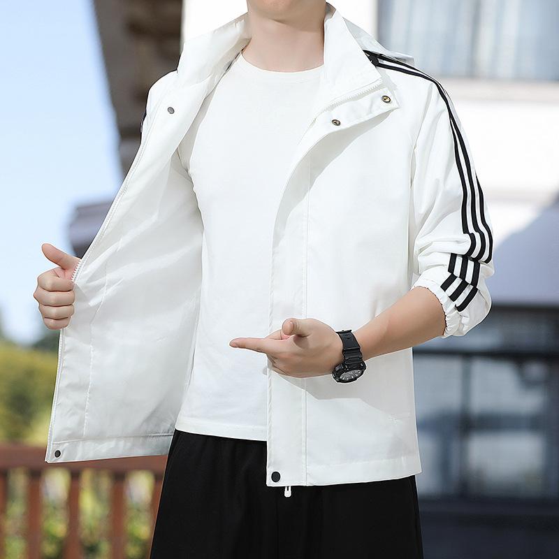 Spring and Autumn New Hooded Jacket for Men Korean Version of Loose Casual Three-bar Coat for Men Sports Green Thin Fashion
