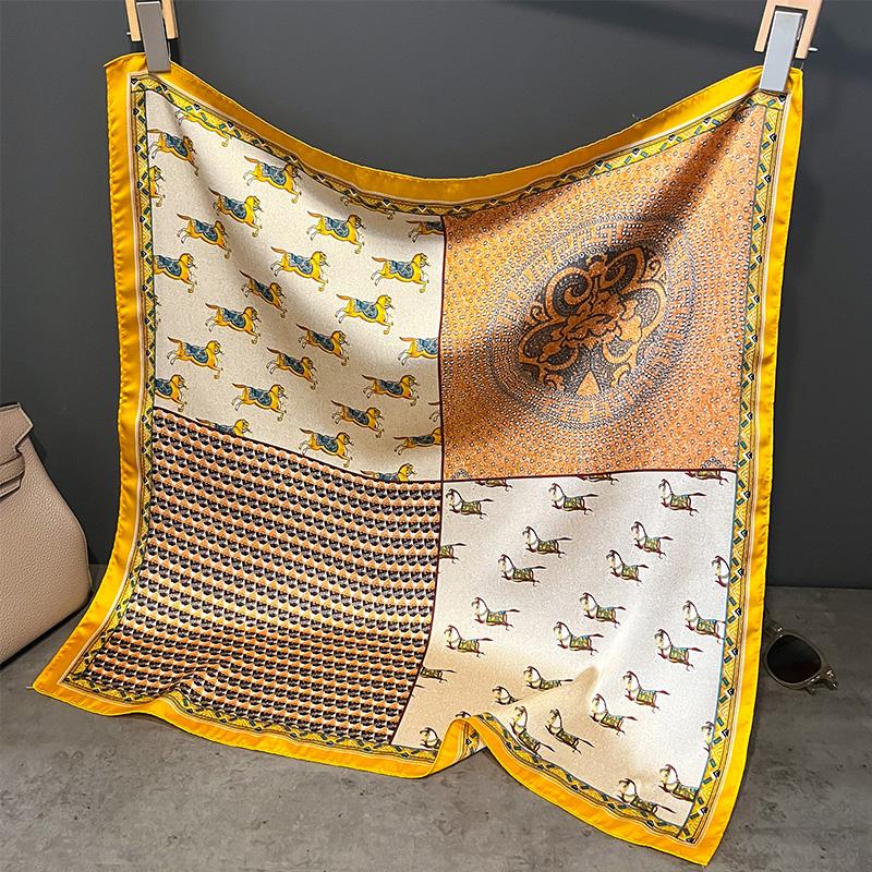 Foulard Quadrato di Seta Stampa Moda Quattro Stagioni 70X70Cm Fascia alla Moda per Tutte le Stagioni Sciarpa Lussuosa Parasole Bandane