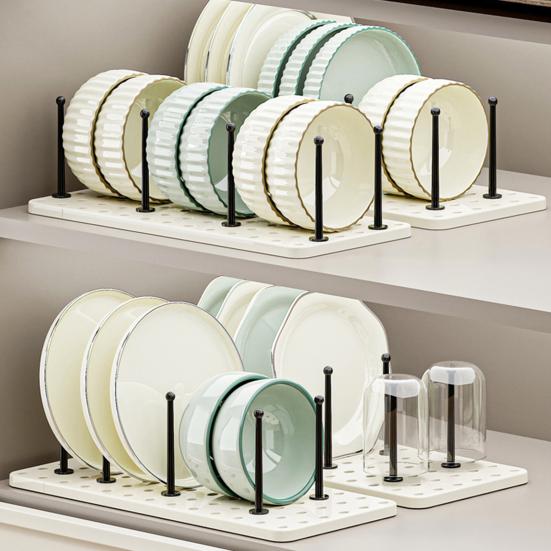 Expandable Dish Drying Rack Plate Bowl Book Holder Mesh Panel with Adjustable Posts Anti-Slip Bottom Dish And Cup Organizer