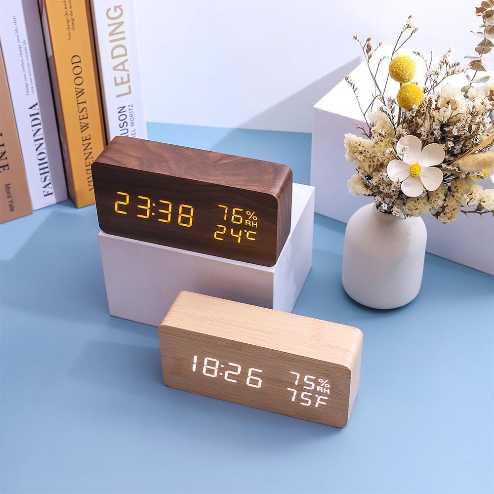 Stylish Wooden LED Digital Alarm Clock with Charging Port