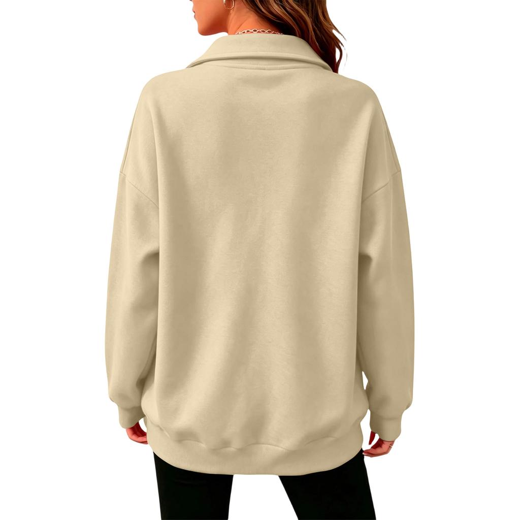 Women's Casual Half-Zip Pullover Sweatshirt, Color Long Sleeve Top for Everyday Wear