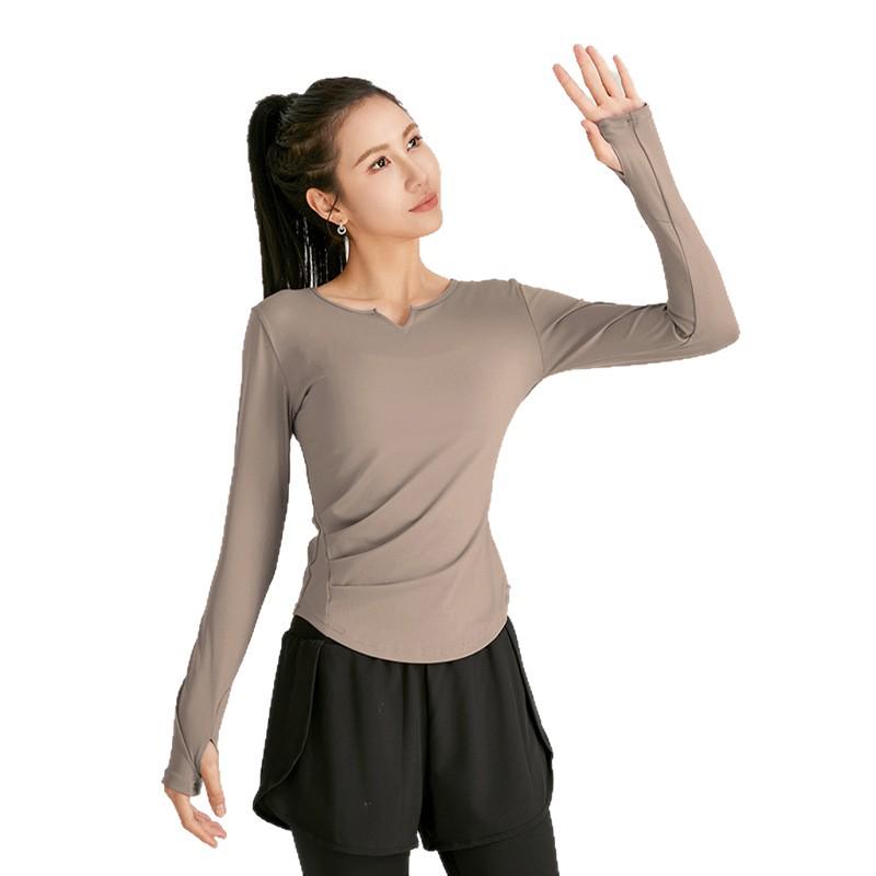 Women's Slimming V-neck Long Sleeve Fitness Top - Solid Color, Versatile for Outdoor and Yoga.