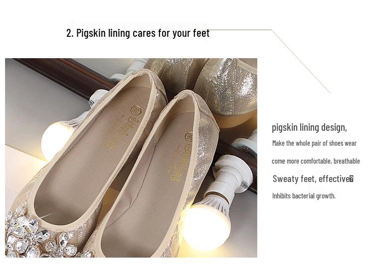 Pointed Toe Rhinestone Mary Jane Flats - Women's Autumn Soft Sole, Sizes 41-43