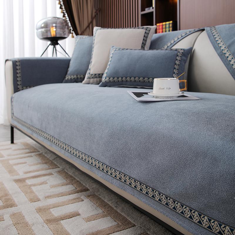 Light Luxury High-Grade Sofa Seat Cushion Four Seasons Universal Towel Cotton Fabrics Linen Cover Solid Color Full Covered Cover Summer Non-Slip