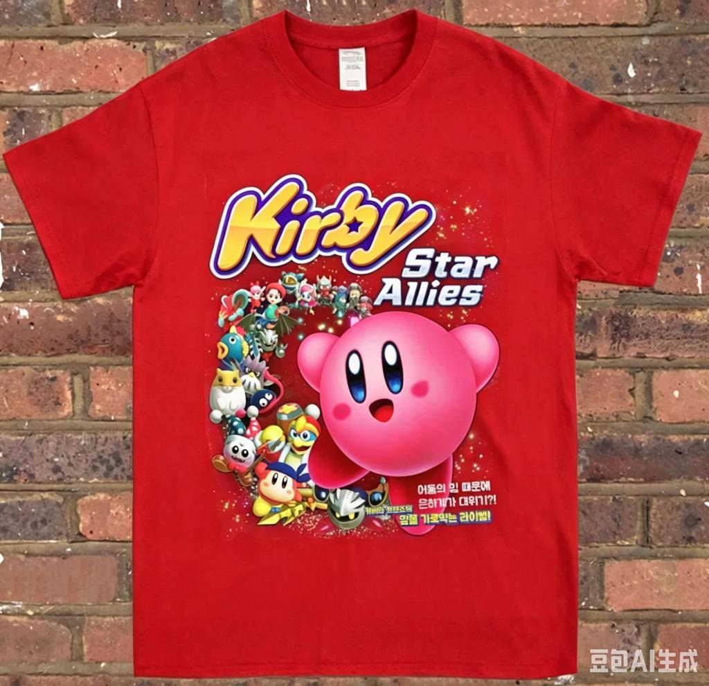 Latest Adult and Childrens Star Kirby Retro Game Classic Character Family Photo Fun Creative Loose Cotton Short Sleeve
