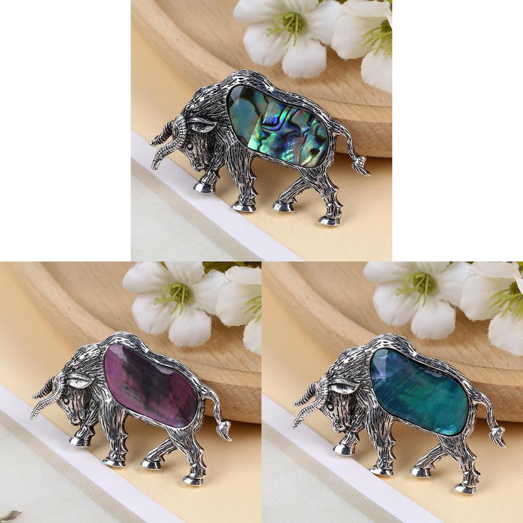 Shell Zodiac Bull Brooch With Embedding Decor For Fashion Accessories