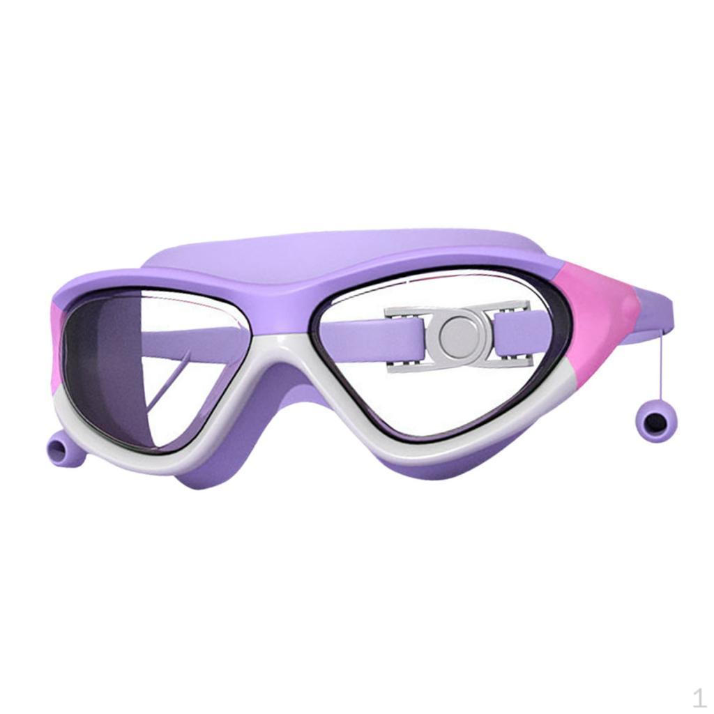 

Детские очки для плавания, детские большие оправы для плавания, модные, с широким обзором, противотуманные, профессиональные White Purple