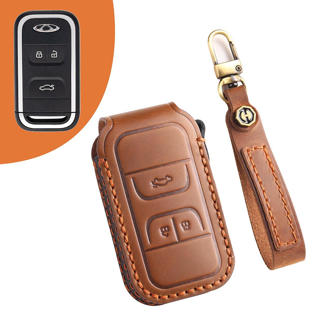 

Подходит для Chery Tiggo 8P Высококачественный чехол для ключа автомобиля из натуральной кожи ручной работы коричневый